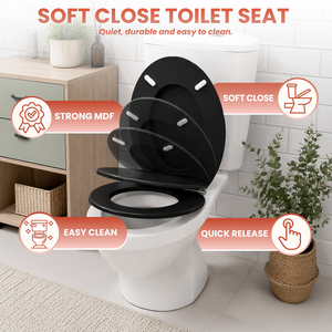 Black Soft Close Wooden Toilet Seat with Quick Release Button