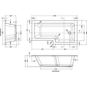 Contemporary L Shaped Bath and Side Panel Right Hand, 1600 x 850 x 390mm