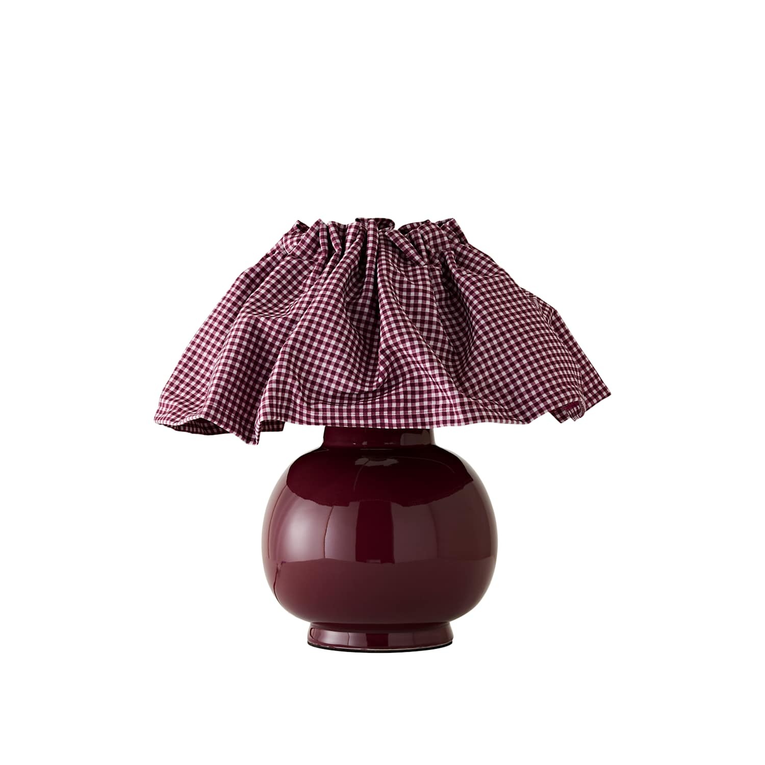 ValueLights Arabella Pleated Pinstripe Gingham Shade Ceramic Table Lamp with Bulb in Burgundy - Image 3