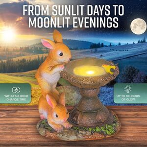 GloBrite Solar Rabbit Bird Bath Ornament with LED Butterfly Garden Light