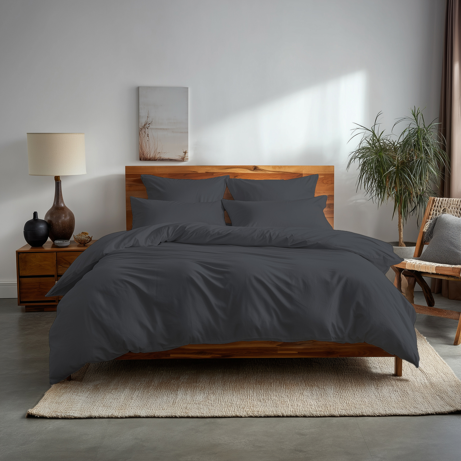Snug City Plain Dyed Easy Care Polycotton Duvet Cover & Pillowcase/s Set Bed Linen in Grey | Size: Super King