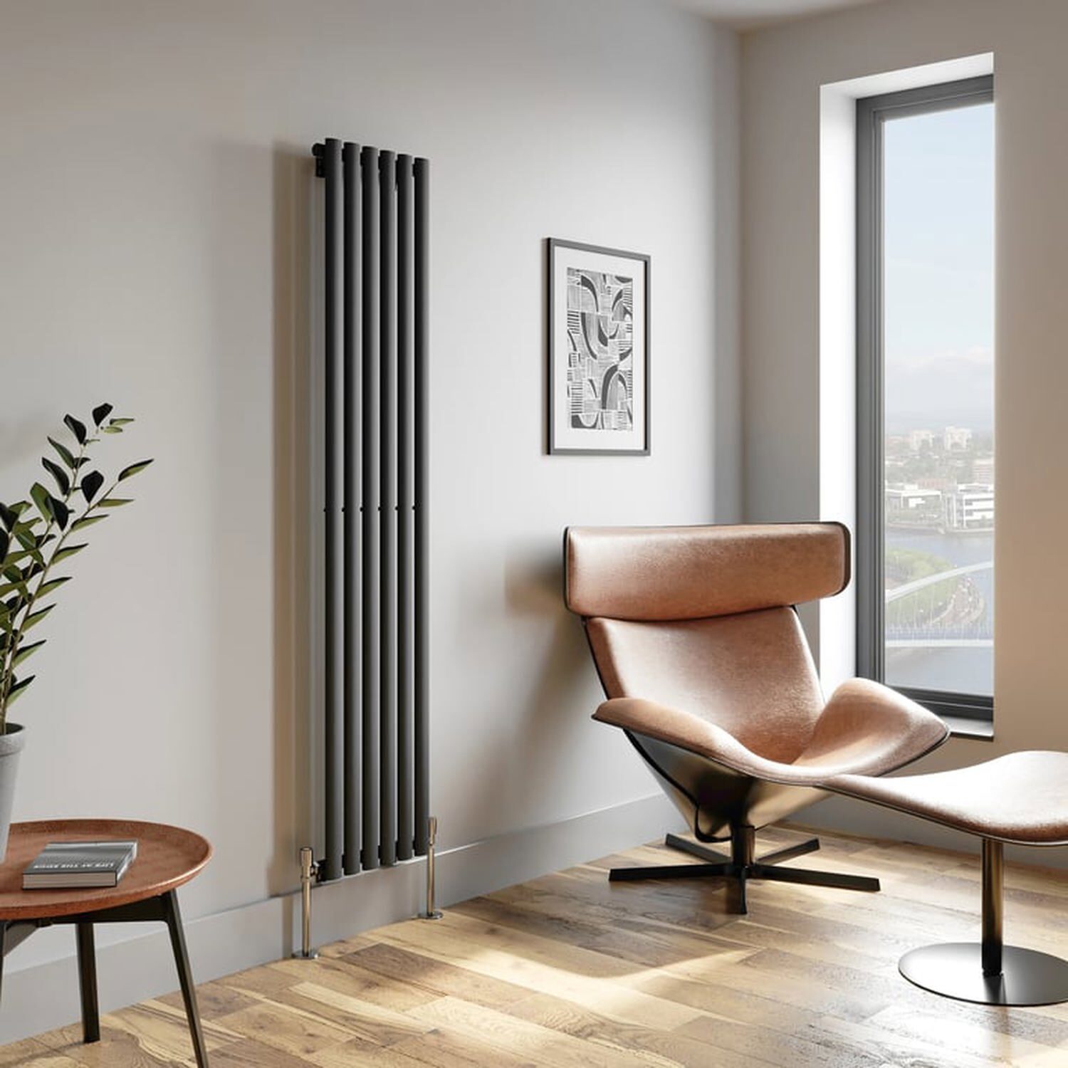 Temprazo Horizontal Oval Tube Double Panel Designer Radiator - 600 X 1440Mm Anthracite - Grey / 55Mm / 1800Mm / 360Mm