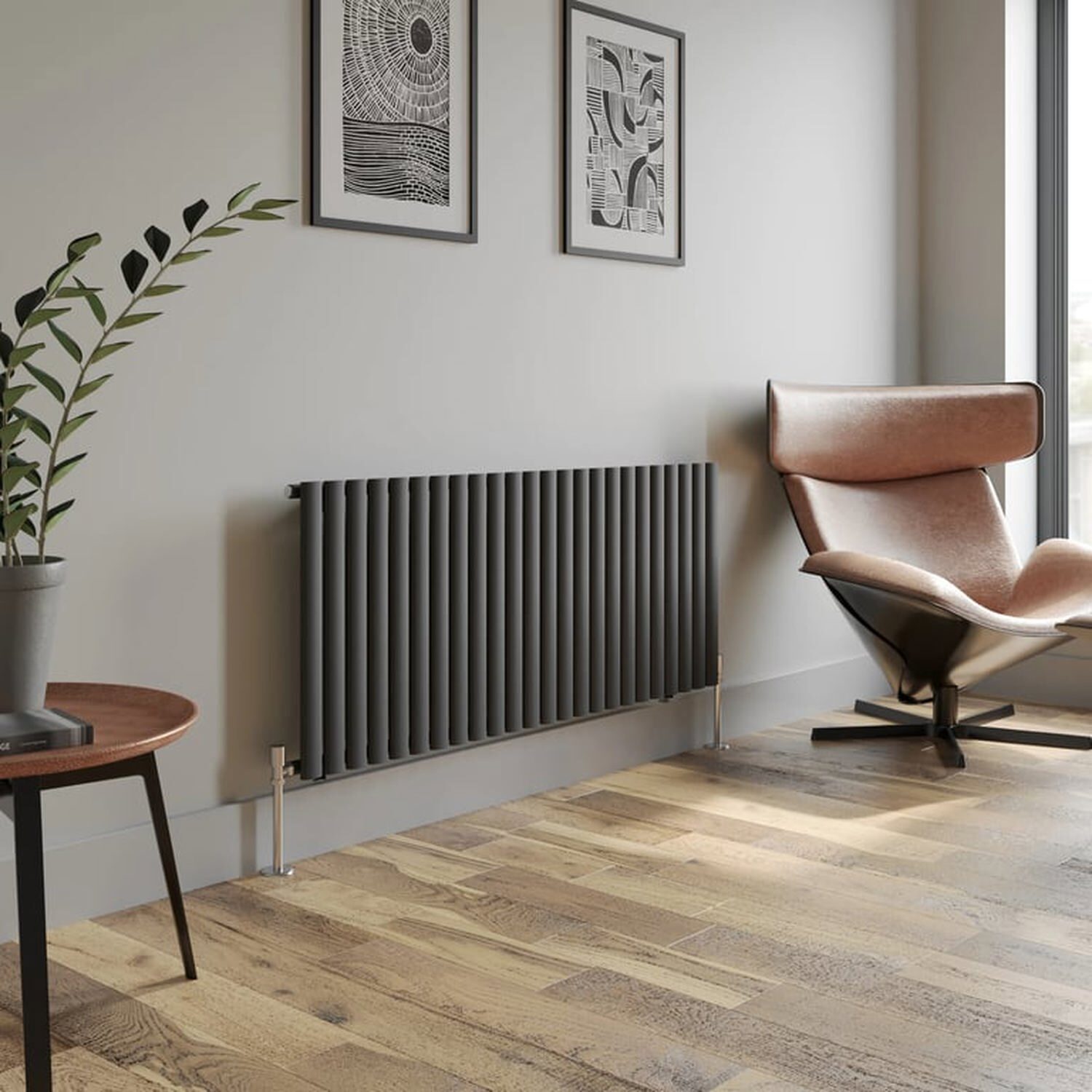 Temprazo Vertical Oval Tube Double Panel Designer Radiator - 1600 X 360Mm Anthracite - Grey / 600Mm / 1440Mm / 55Mm