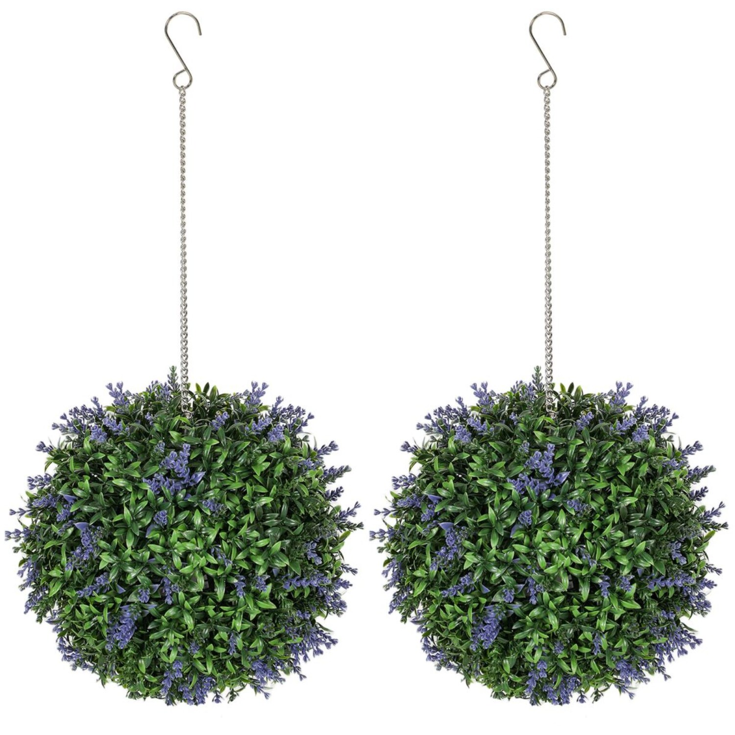 Artificial Lavender Topiary Ball Set 27cm Potted Decor - Purple