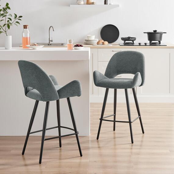 2x Layla Grey Fabric Bar Chairs