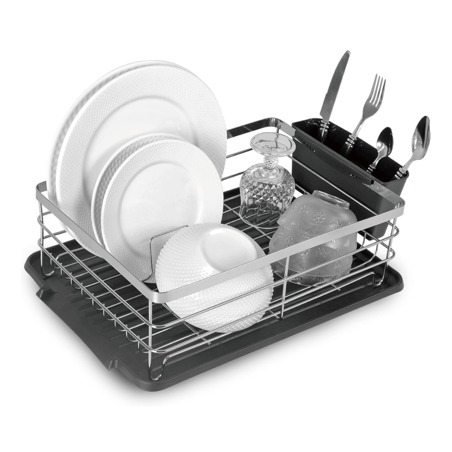 Top 3 Kitchen Dish Rack Drainer With Utensil Holder And Removable Drip Tray - Black