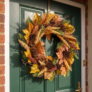 26in Prelit Willow Autumn Wreath with Warm White Battery Operated LED Lights