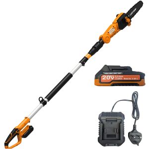 Cordless Pole Saw- extends to 2.4m, 200mm adjustable cutting head, 10mm teeth, lightweight