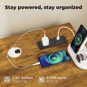 Gaming Desk L Shaped with USB Charging Port Power Outlet Walnut Color