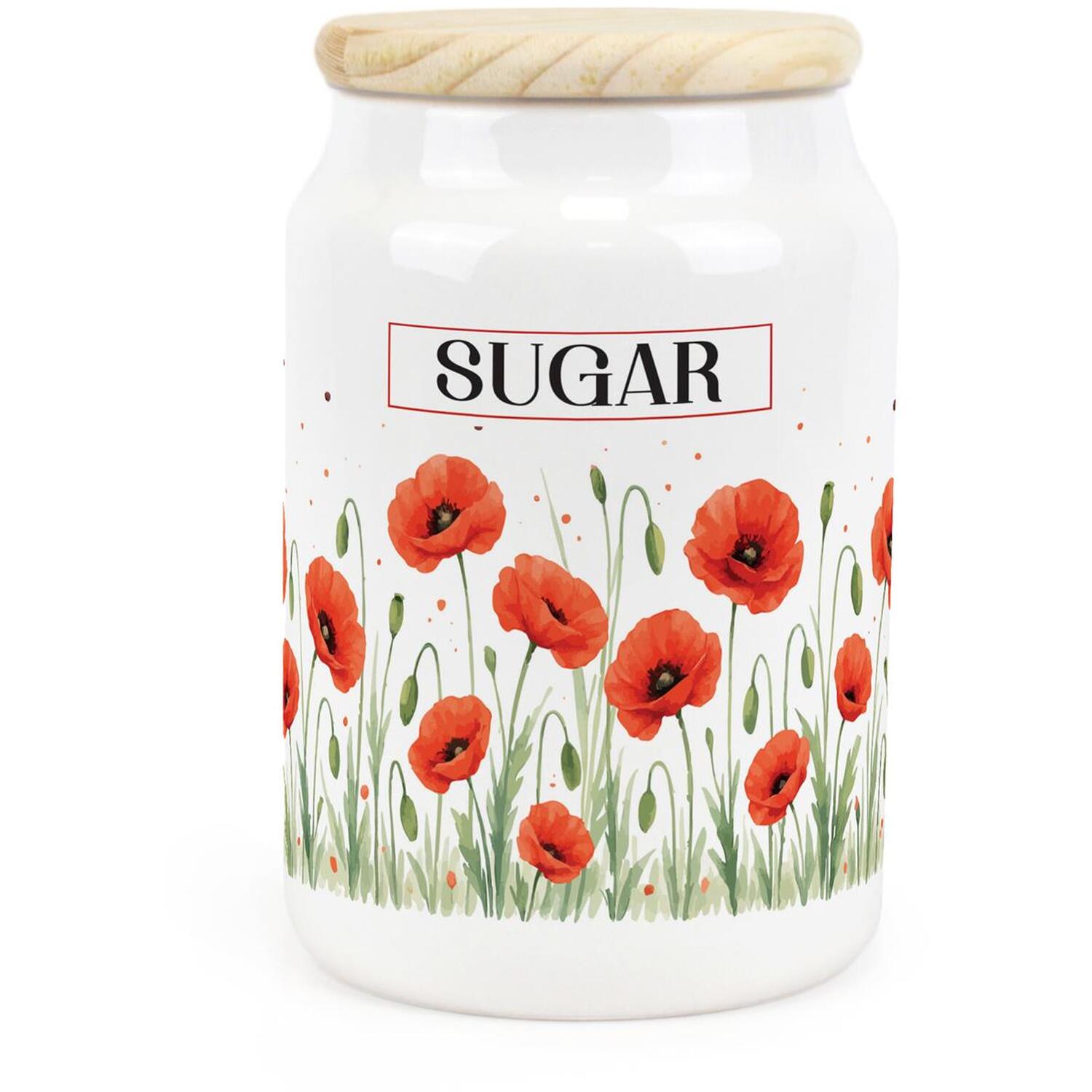 Ceramic Tapered Summer Poppies Sugar Canister - Floral Kitchen Storage Container - Image 2