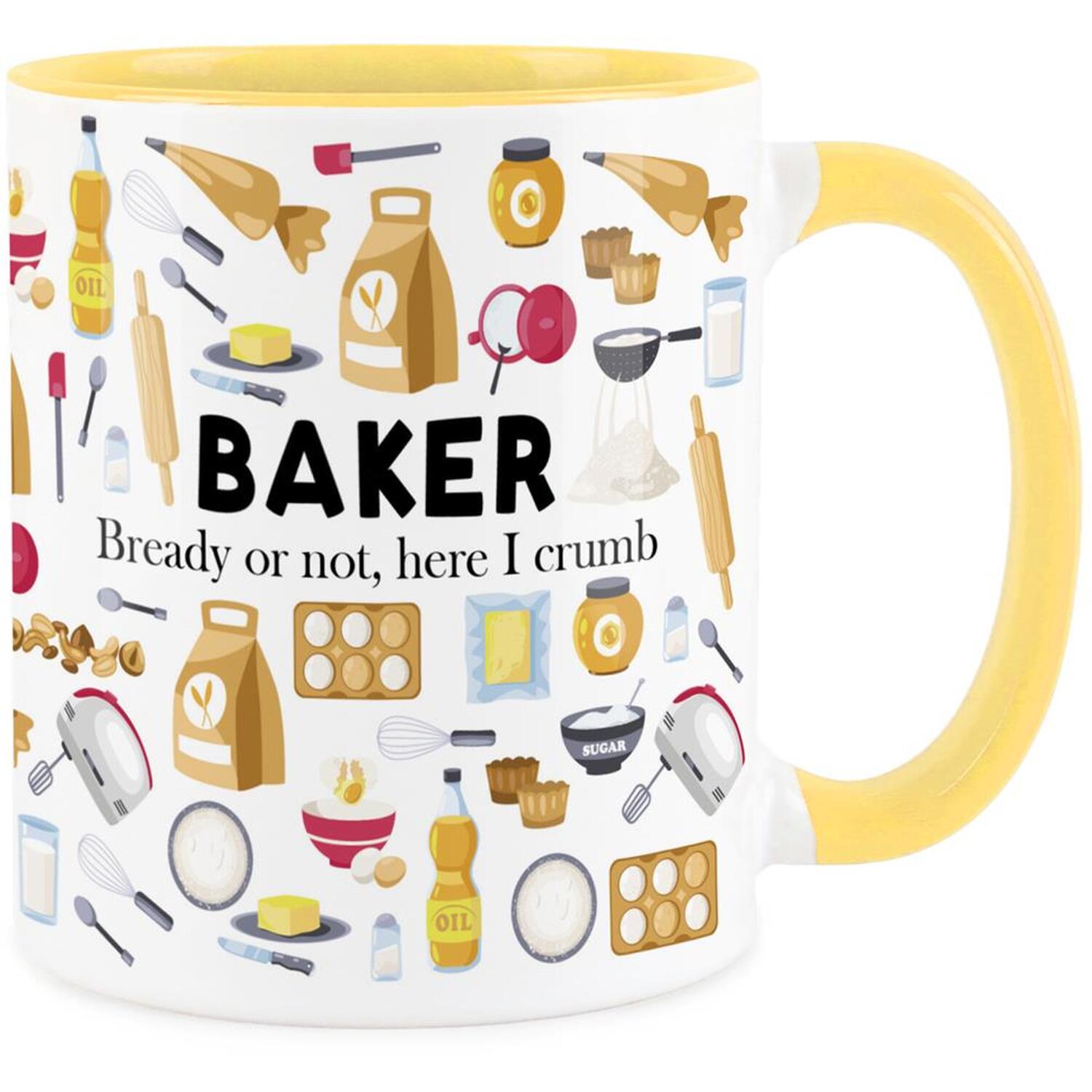 Purely Home Novelty Baker Yellow Mug - Coffee/Tea Ceramic Cup Gift - Yellow