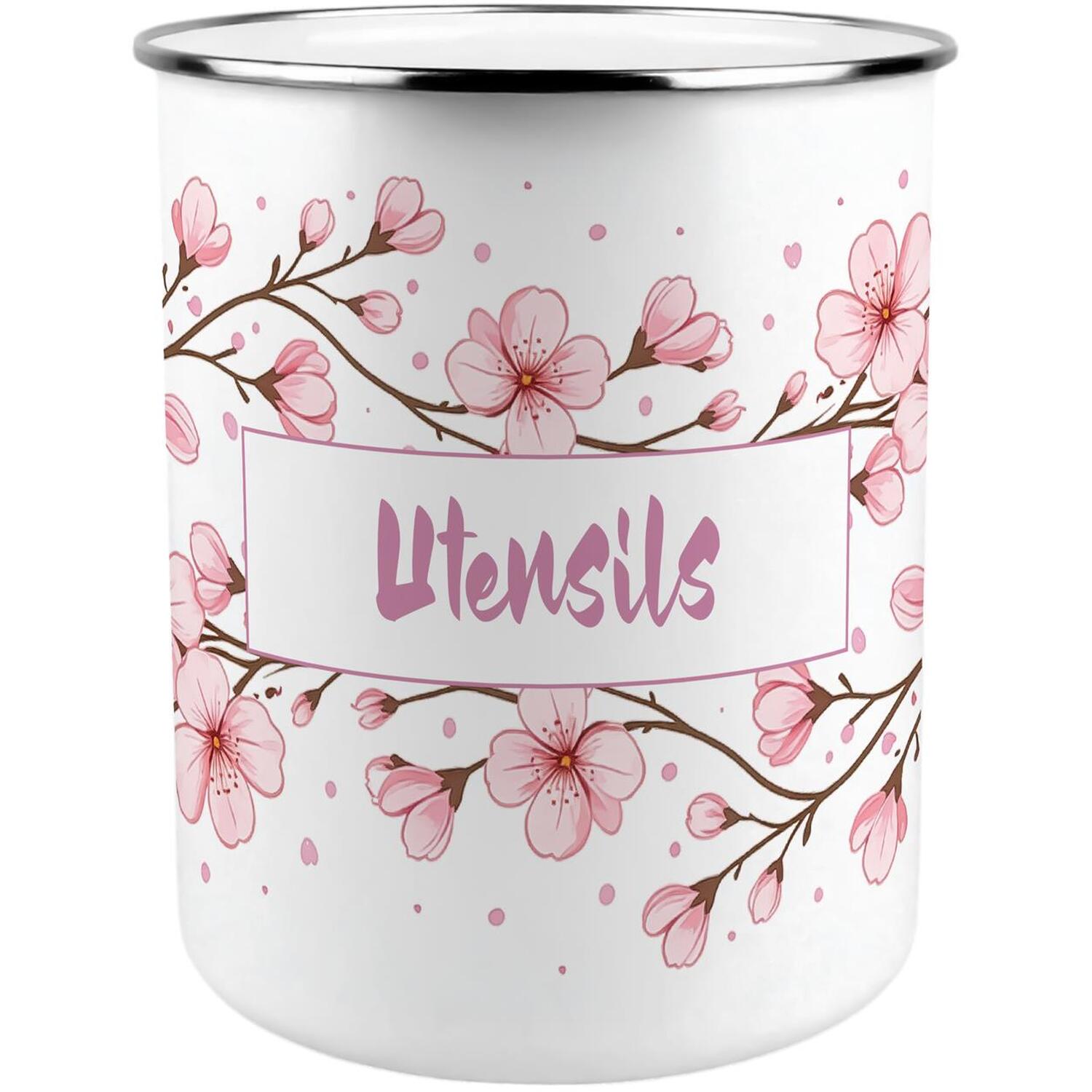 Cherry Blossom Metal Utensil Pot - XL Organiser for Kitchen Countertop Gift - Image 2