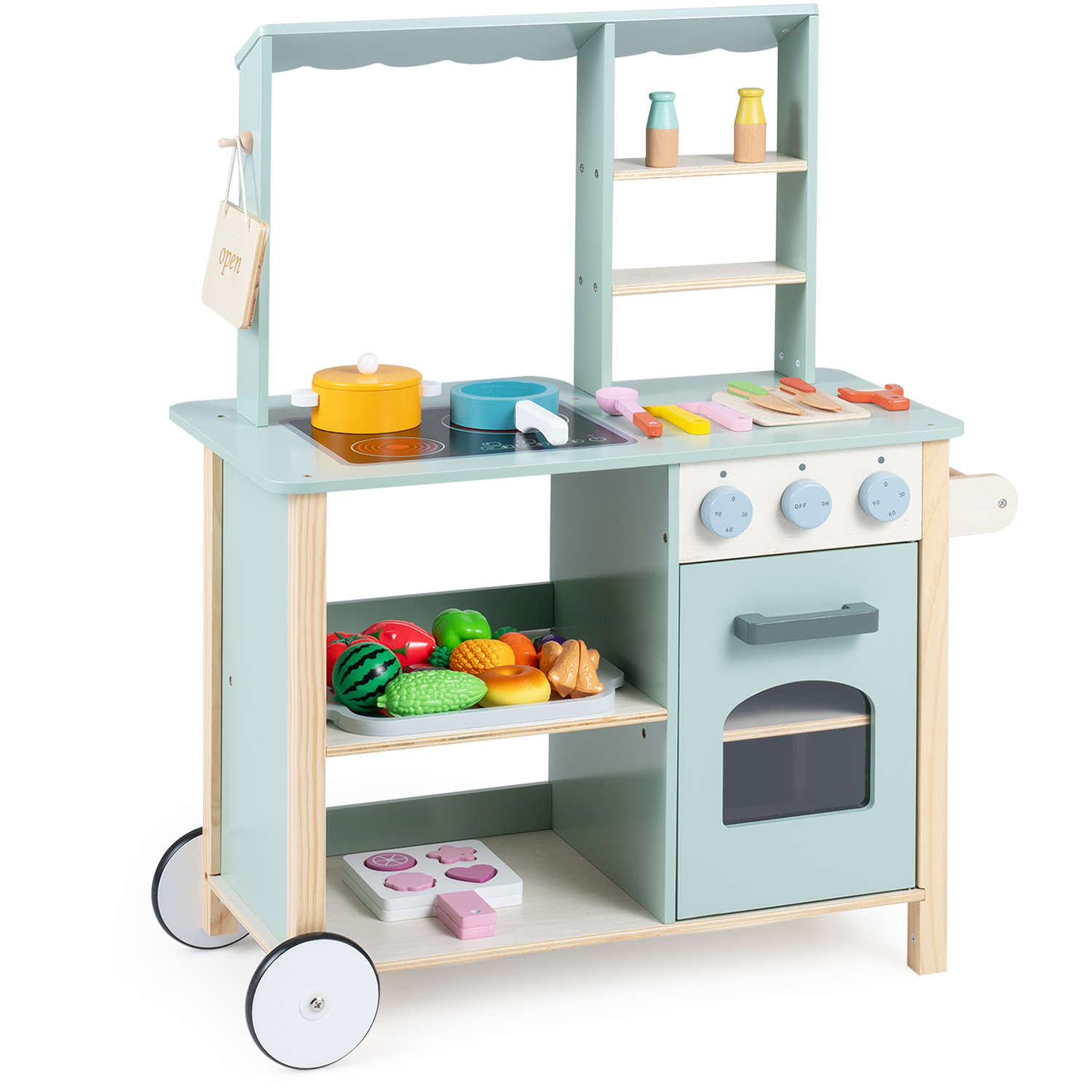 Costway Wooden Kitchen Playset With Stoves - Green