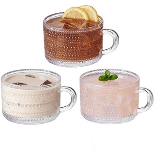 Eden & Willow Set of 3 Beaded Wide Mouth Glass Coffee Mugs 325ml