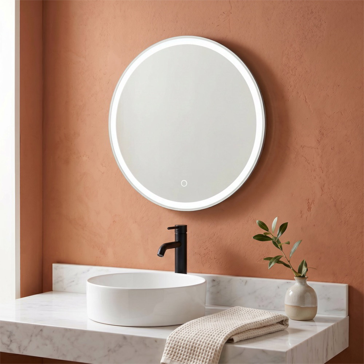 First Choice Lighting Luca - Round LED Bathroom Mirror Touch Control, 50cm, Demister, CCT in Clear