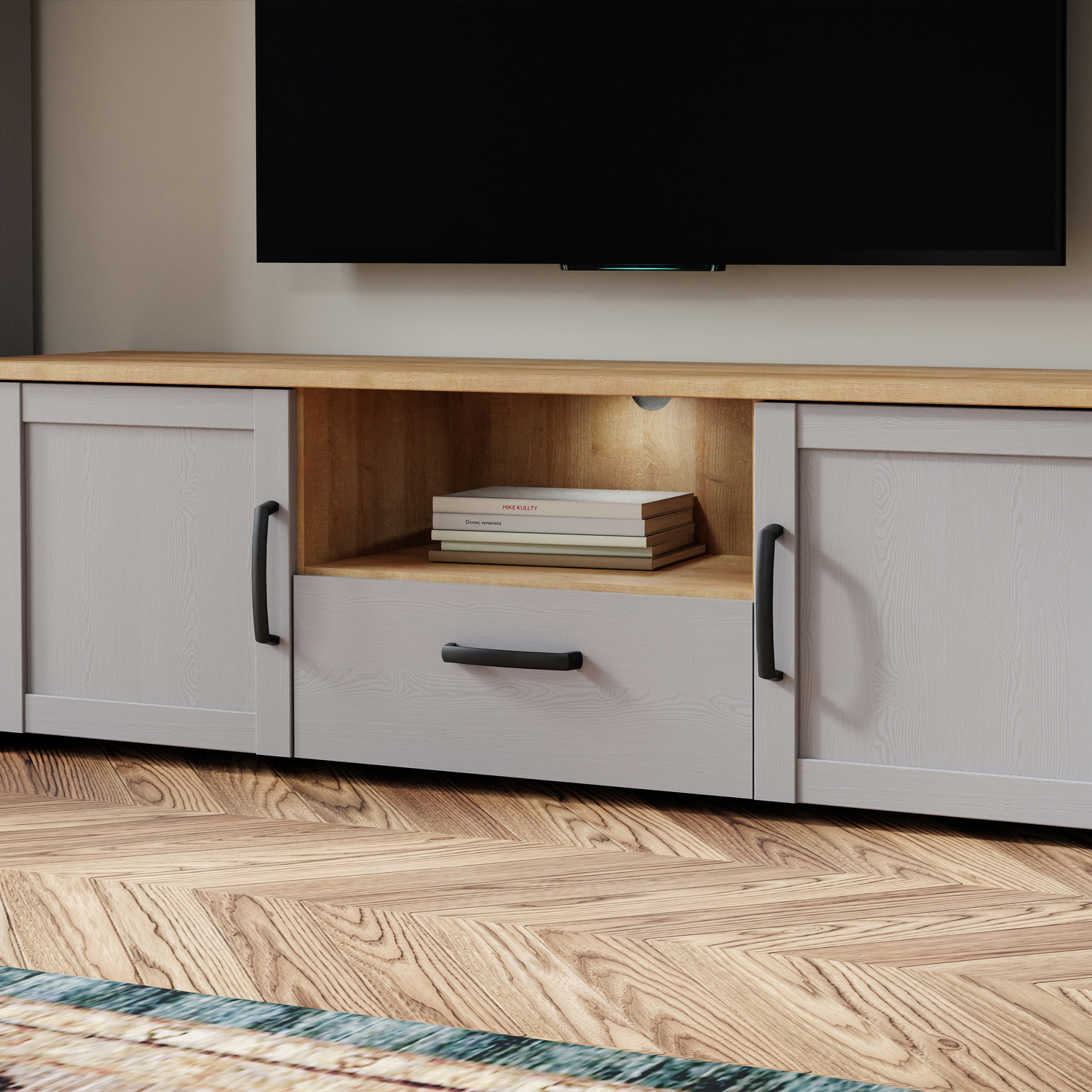 Furniture To Go Light/Grey Bohol Tv Unit Inc. Led In Grey/Riviera Oak - 1 - Image 3