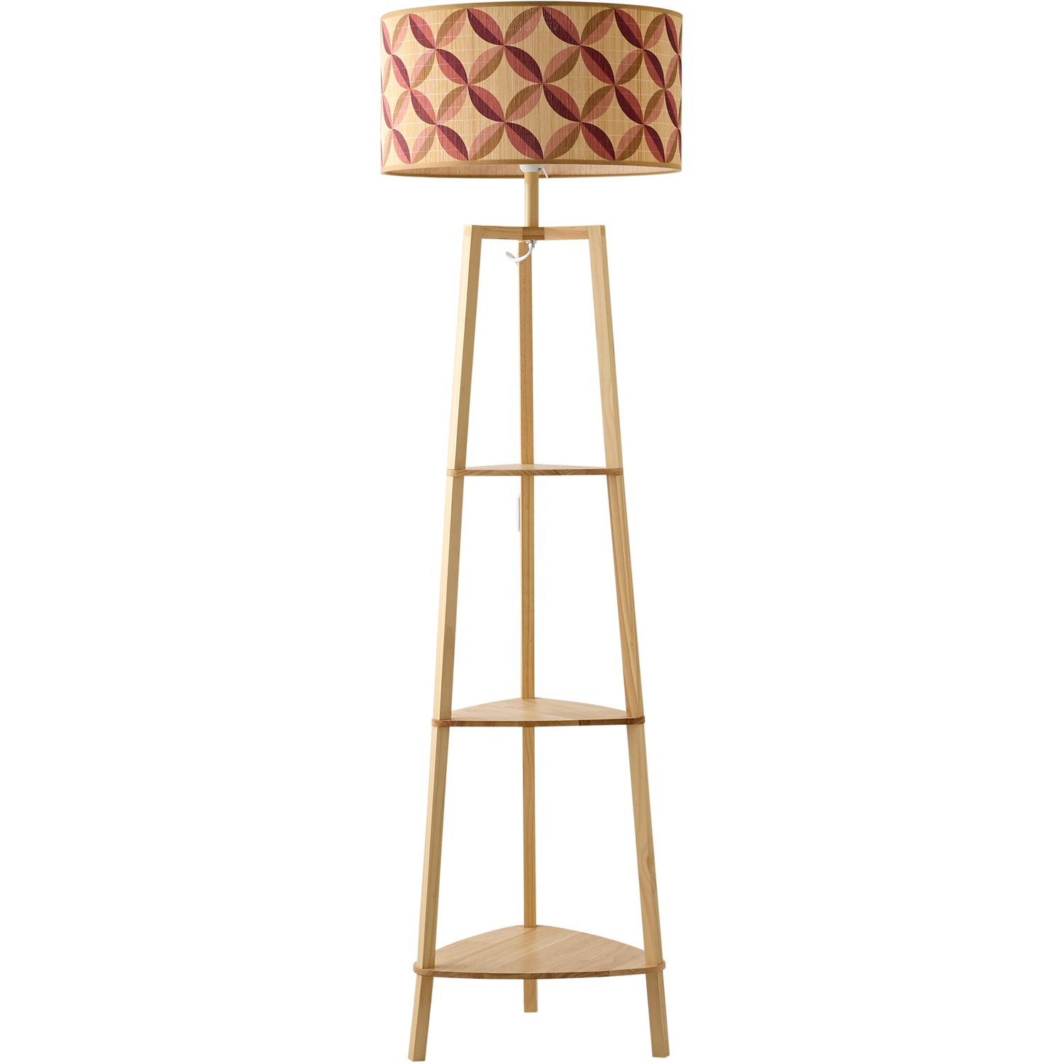 Valuelights Hiru Natural 3 Tier Wooden Shelf Floor Lamp With Bamboo Shade - Geo / Yes - Multi / Yes