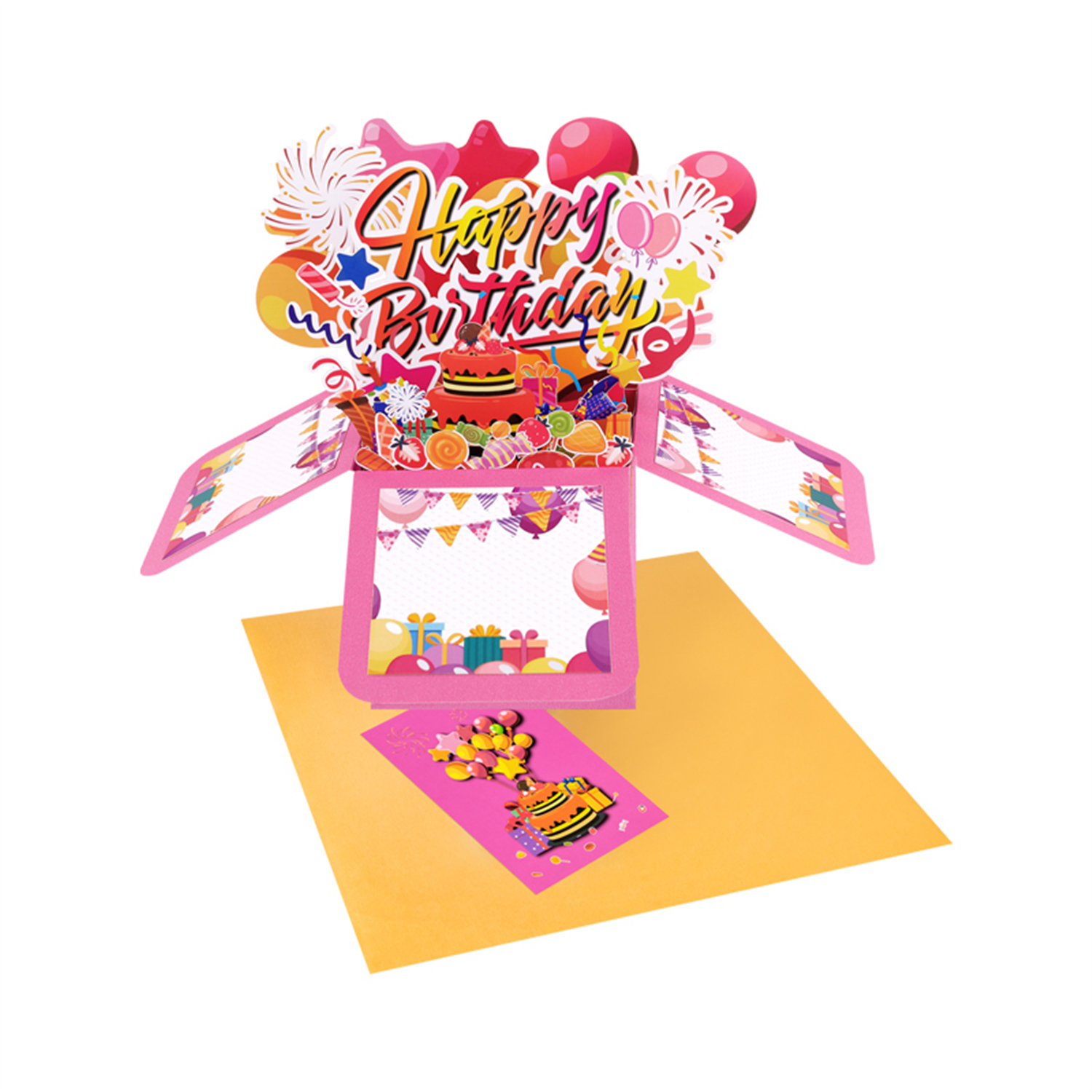 Brightfeel Pink Balloons Fireworks Peach Red 3D Pop Up Birthday Box Card Surprise Gift Box - White