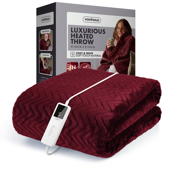 Heated Throw Fleece Blanket Berry
