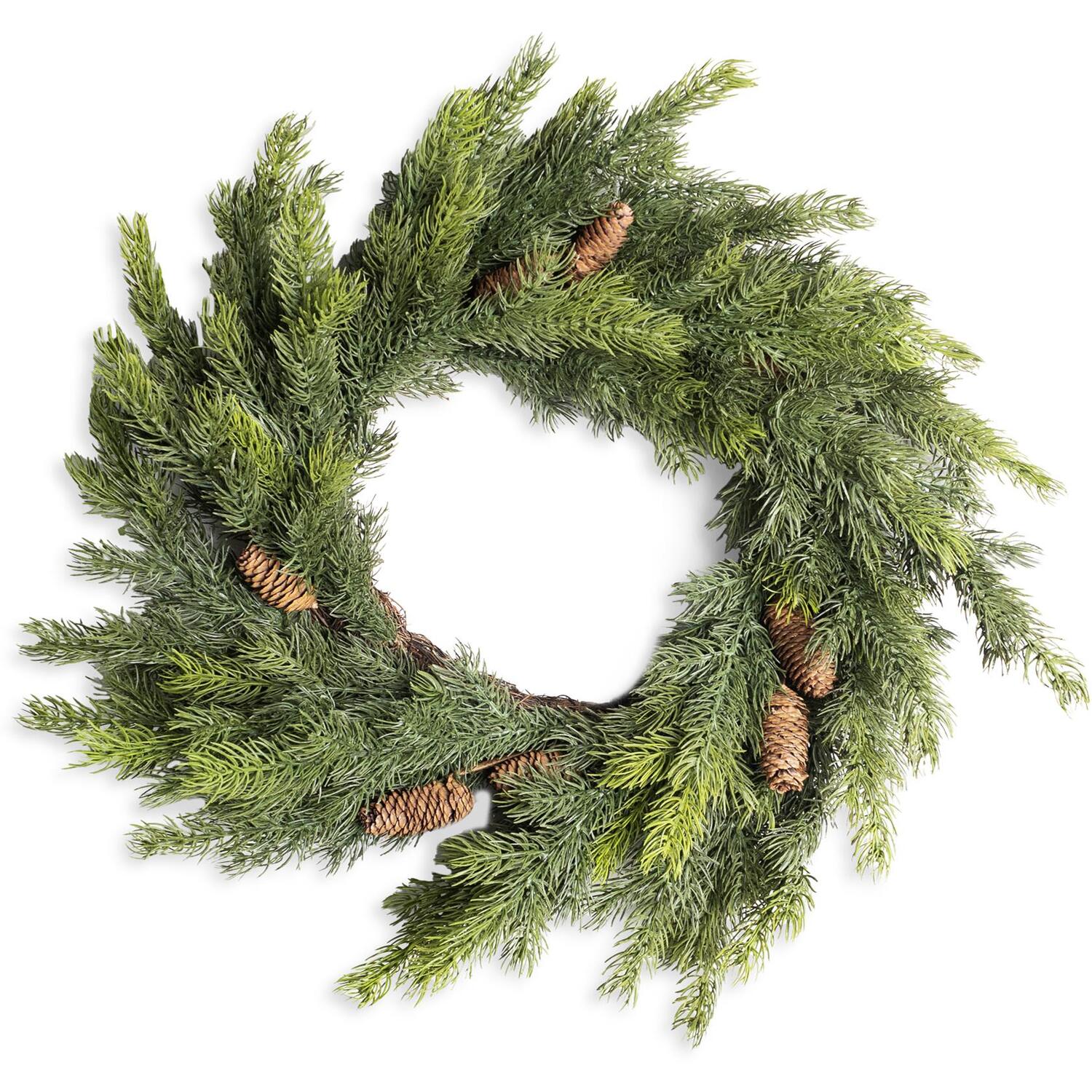 Shatchi Berries Leaves Wreath - Green / 70.0Cm / 3.0Kg / Fir Wreath With Pinecones