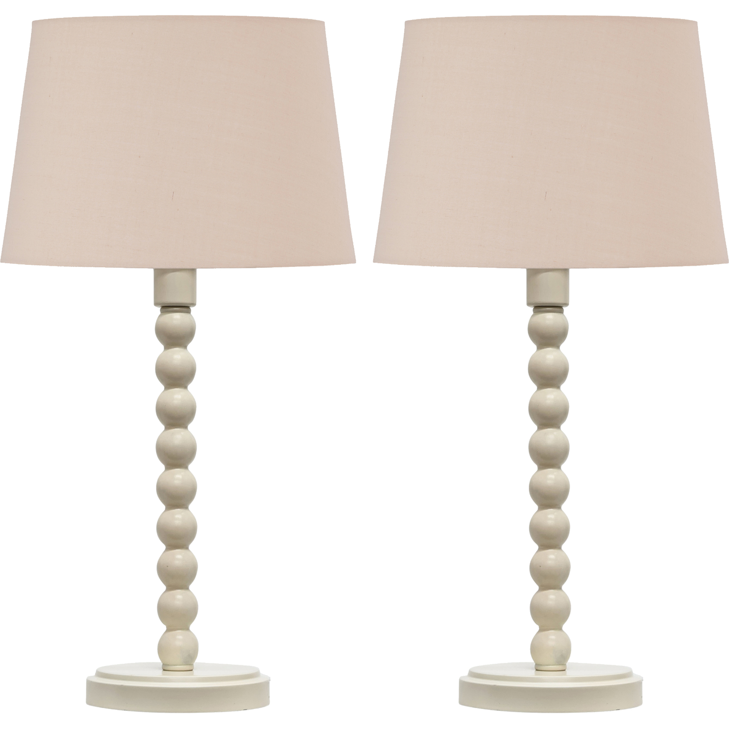 First Choice Lighting Set Of 2 Bobbin Ivory Lamps With Natural Cotton Shades - Ivory & Natural Cotton