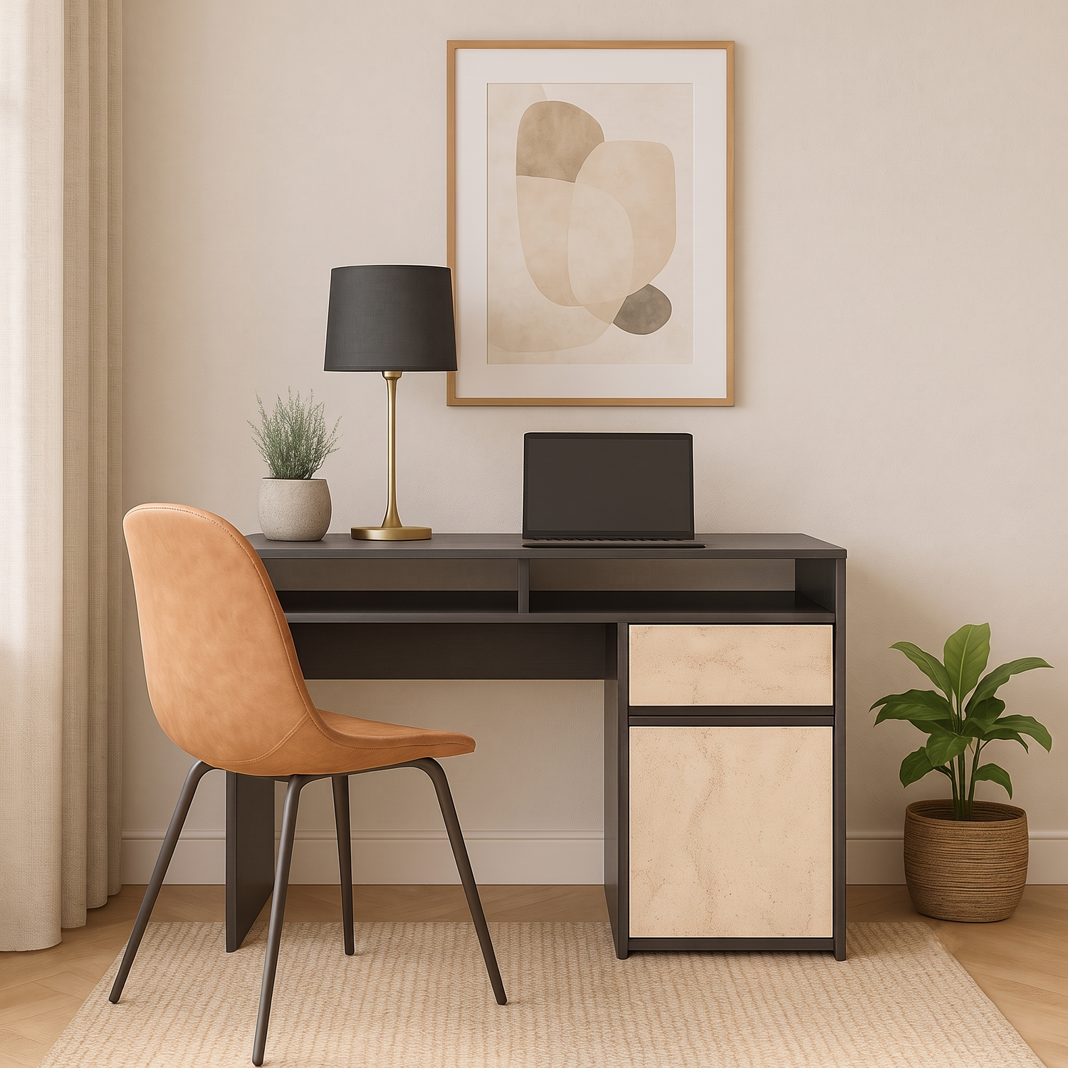 Decorotika Isla Corner Computer Desk - Black And Travertine