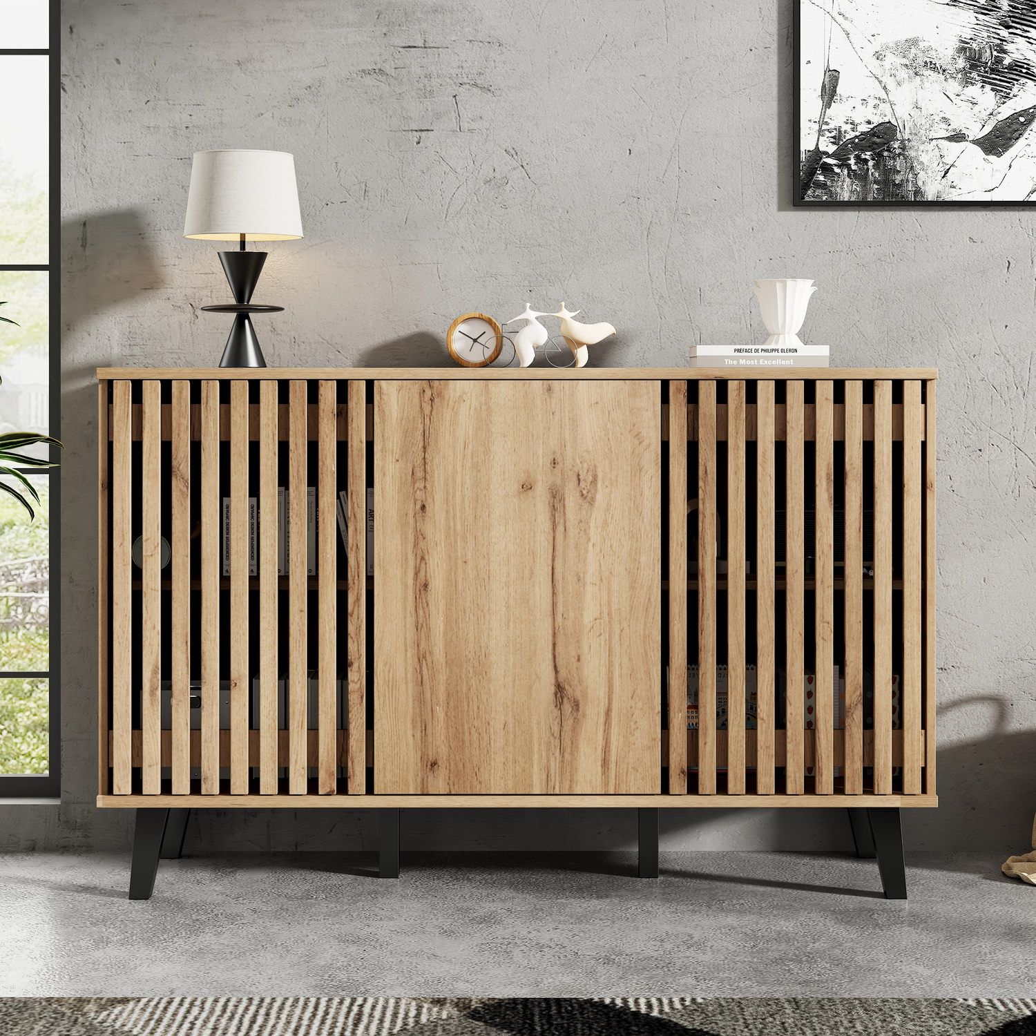 Aka Modern Vintage Wood Storage Cabinet With 3 Doors, Unique Design - Wood