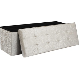Storage Ottoman Padded Foldable Bench Chest with Lid, Beige Velvet, Large