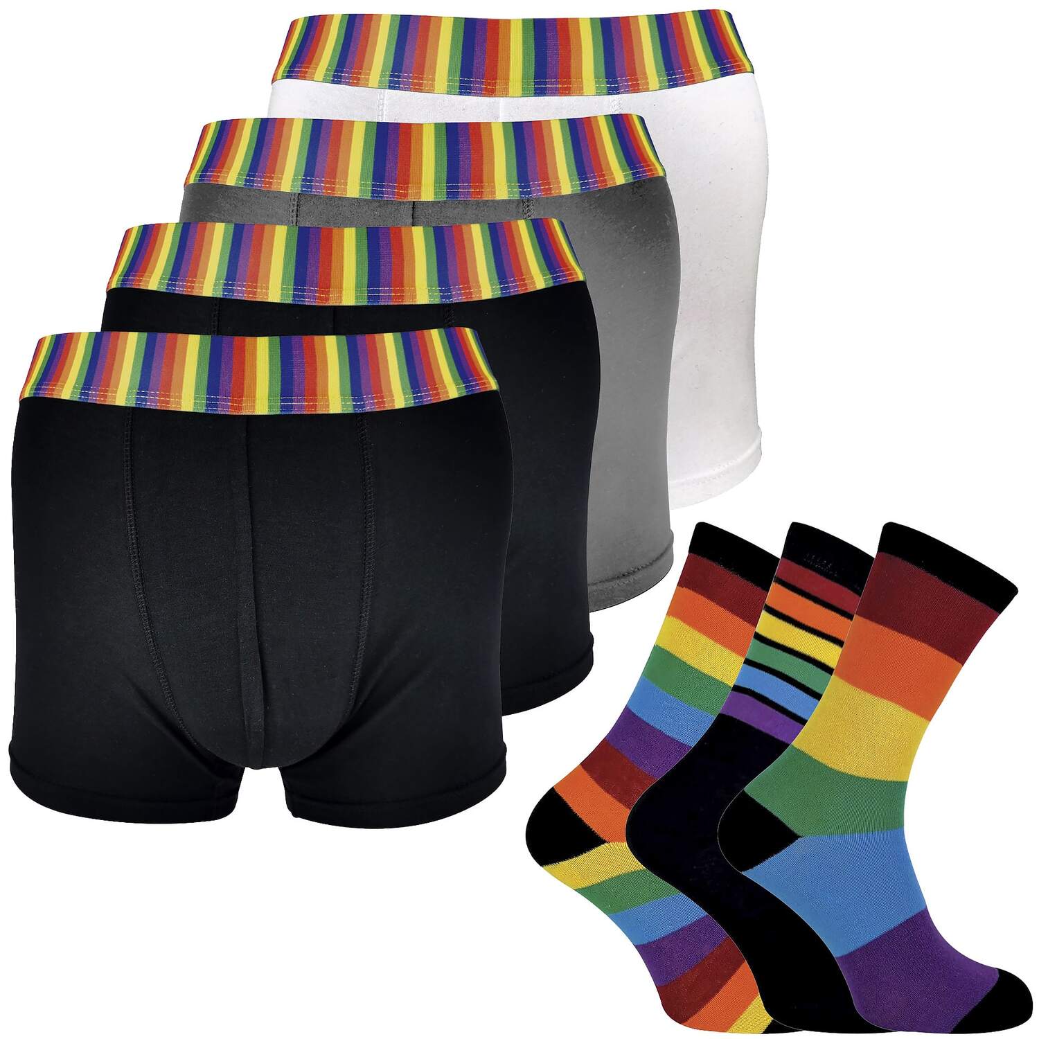 Sock Snob Mens 3 Pack Rainbow Socks & 4 Pack Boxers Set