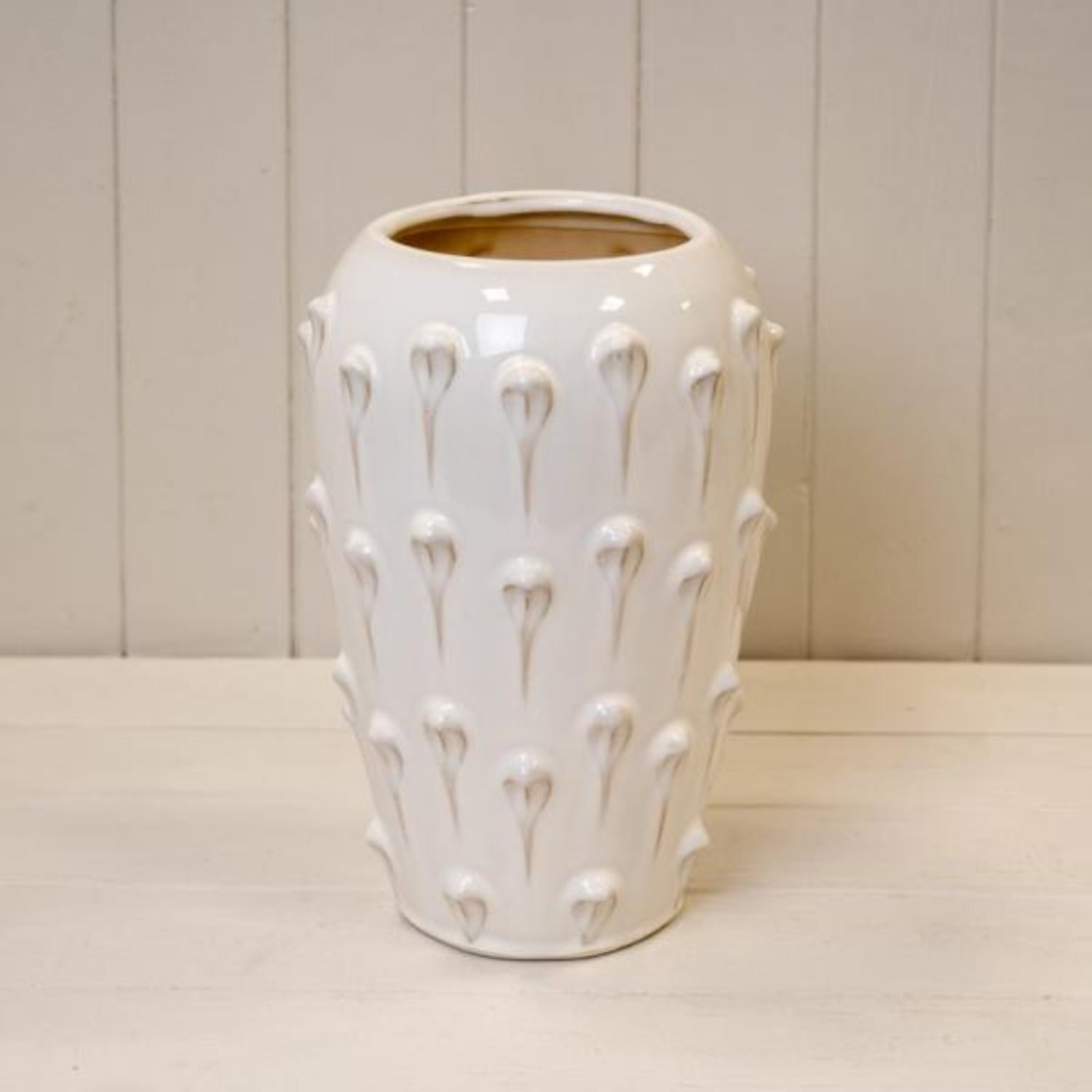  - Large Cream Ceramic Bobble Vase - Image 3