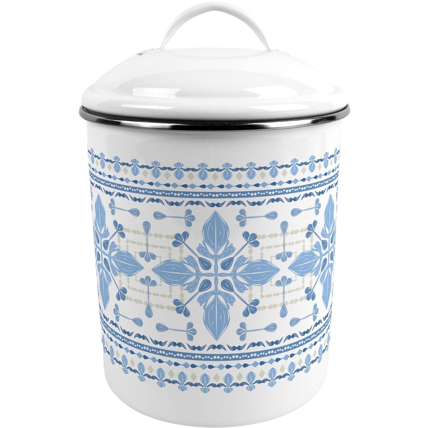 Blue Folk Tile Storage Tin - Large Kitchen/Home Canister with Handle - Image 2