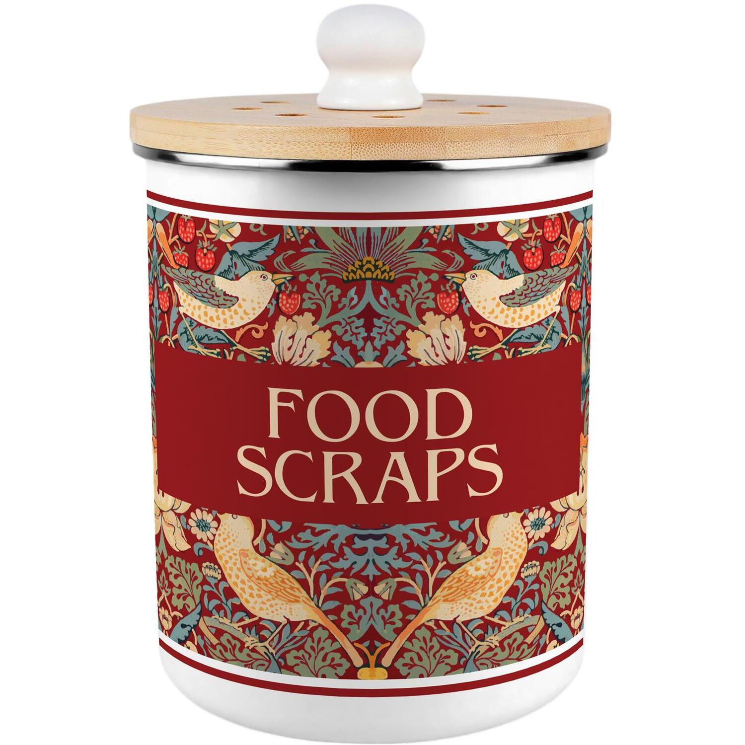B&Q - Red Strawberry Thief Food Scraps CaddyDecorative Kitchen Compost Bin2L - Image 2
