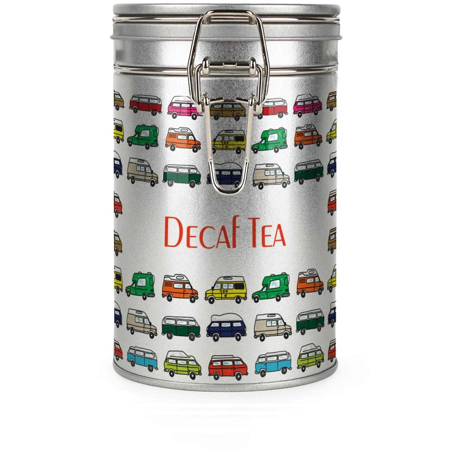 Campervans Decaf Tea Canister - Silver Kitchen Storage Gift Tin for Campers - Image 2