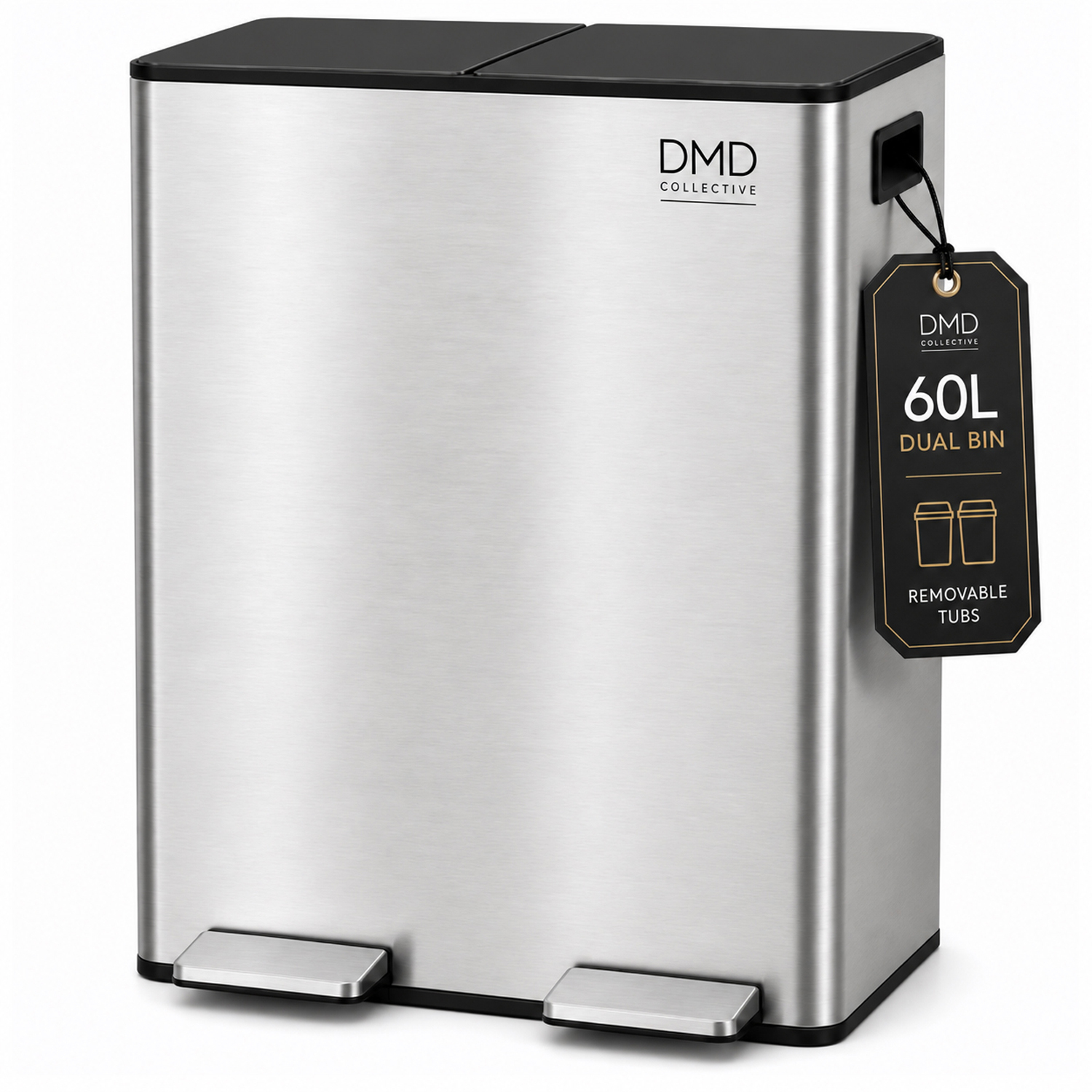 B&Q - Dmd Stainless Steel 60L Waste & Recycling Kitchen Bin2 X 30L Buckets & 3L Compost BinSoft ClosureFingerprint Proof - Image 2