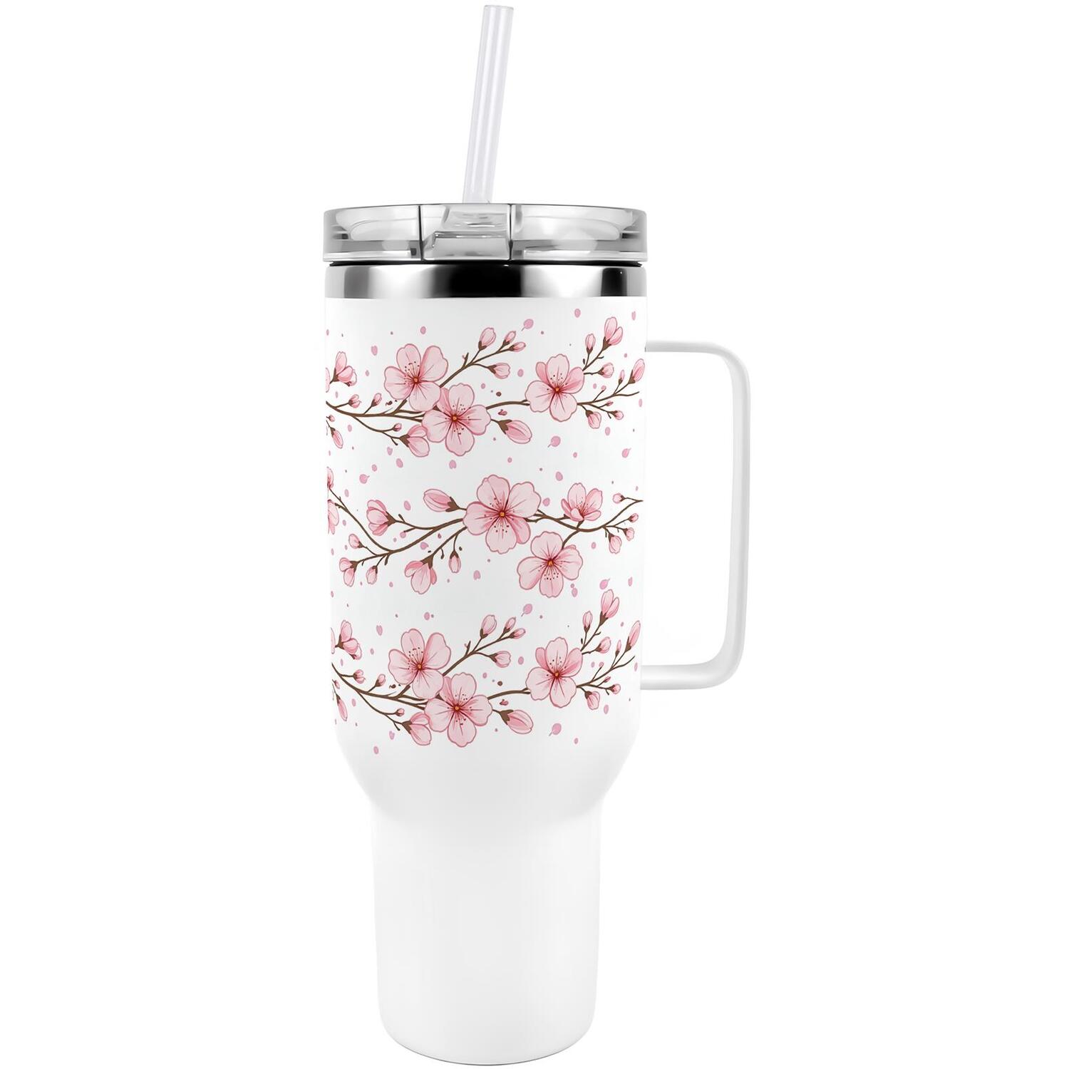 B&Q -  Cherry Blossom40Oz Stainless Steel Xl Travel Cup With Straw And Lid - Image 3
