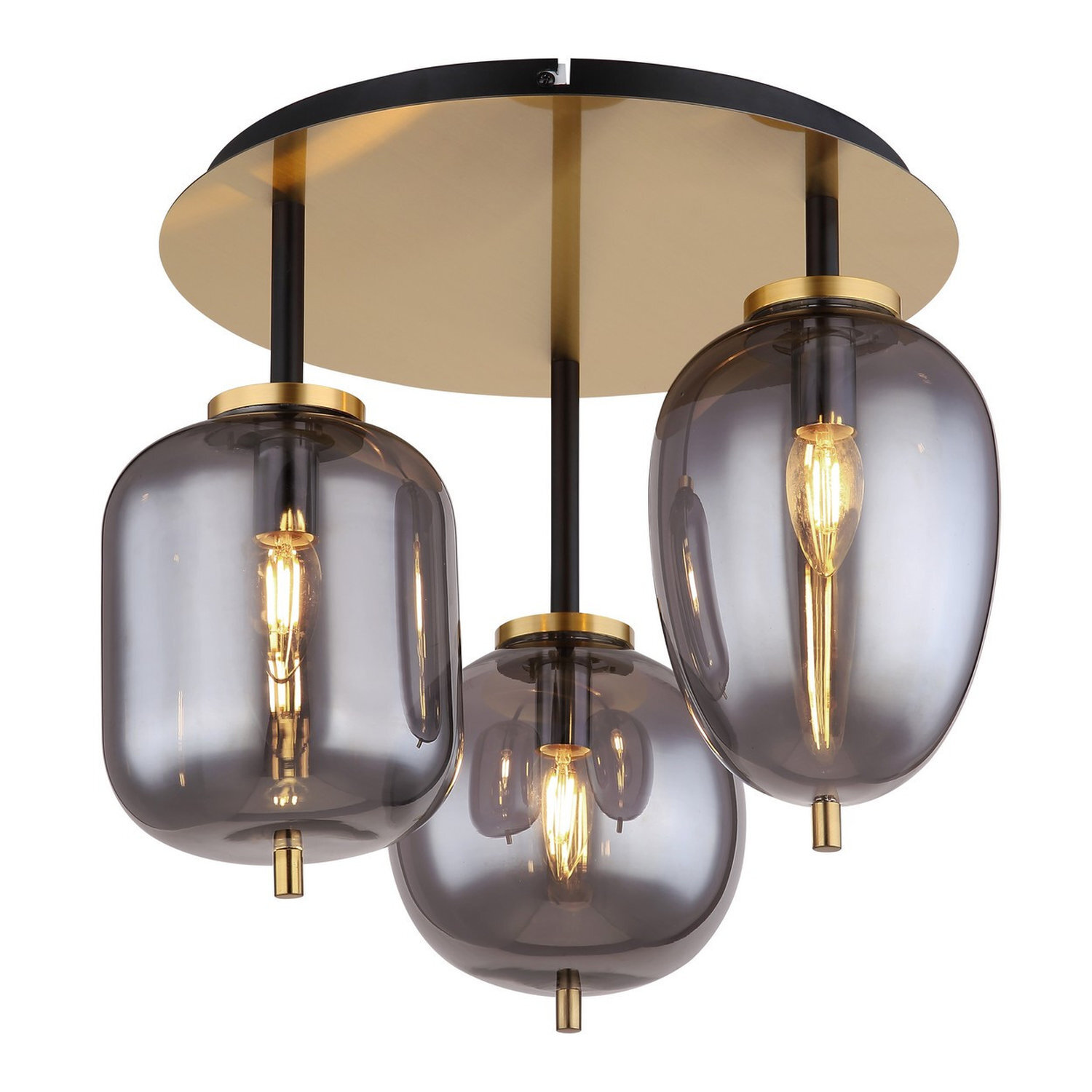 B&Q -  Luminosa Blacky I Globe Ceiling Light Brass-Coloured Matt Smoke Glass Shade 3X E14 - Image 3