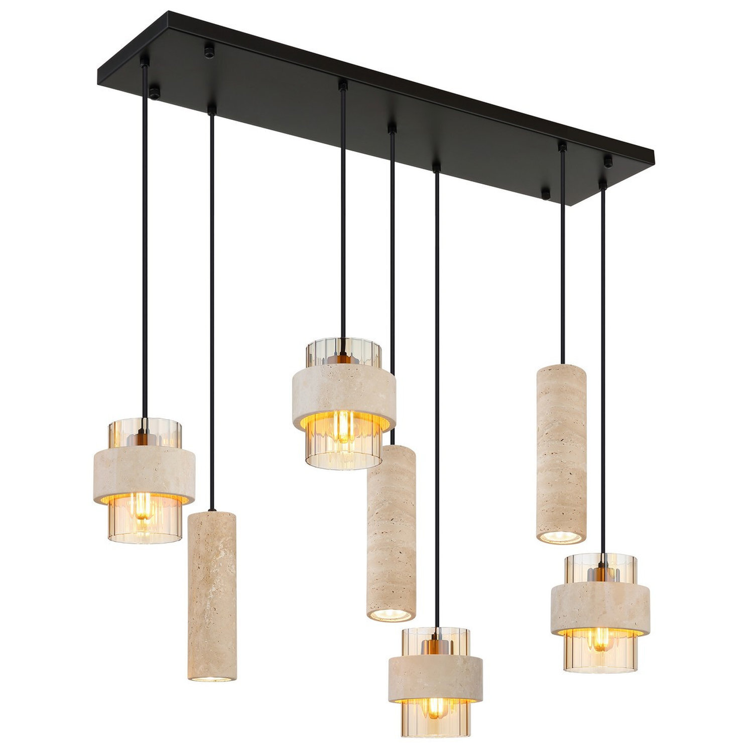 B&Q - Luminosa Daren Cluster Pendant Ceiling Light Matt BlackAmber Glass Shades3X Gu10 4X E27 - Image 2