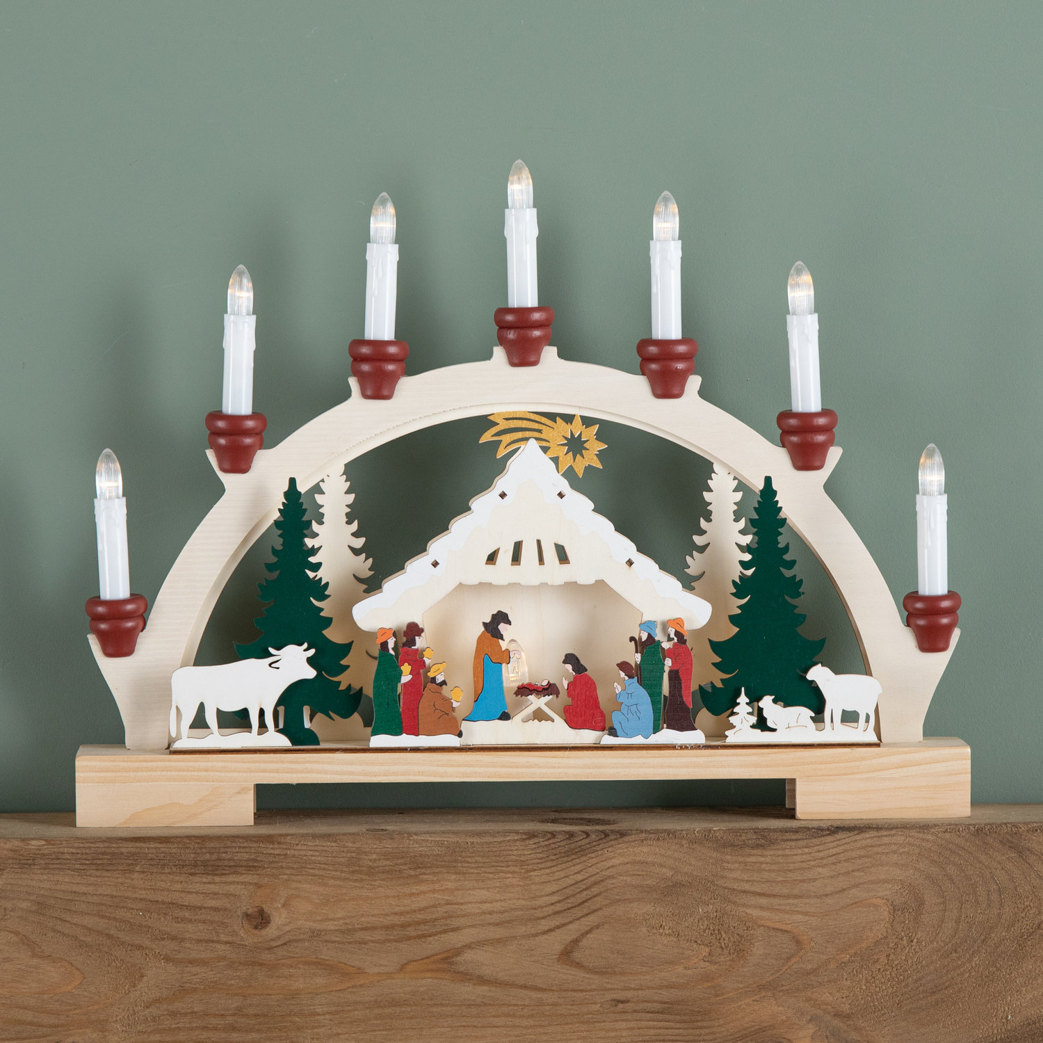 Samuel Alexander 33 Cm Wooden Christmas Nativity Candle Bridge With 7 Leds