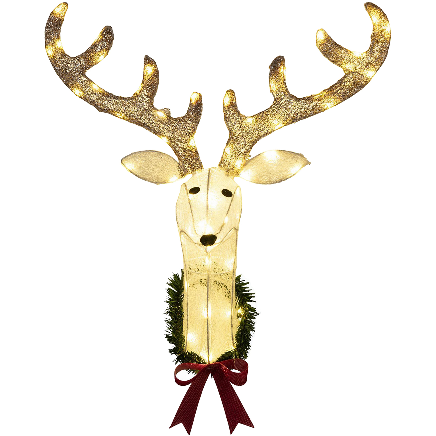 Costway 81 Cm Pre Lit 3D Rudolph Hanging Wreath