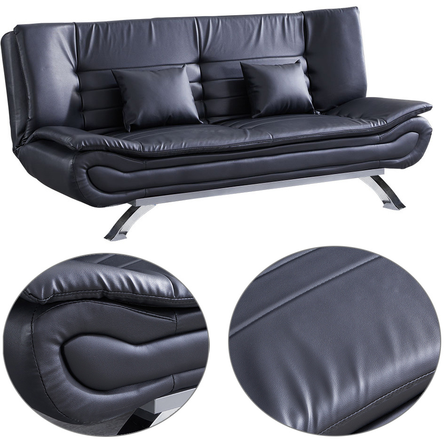 2-seat Convertible Leather Sofa Bed - Black