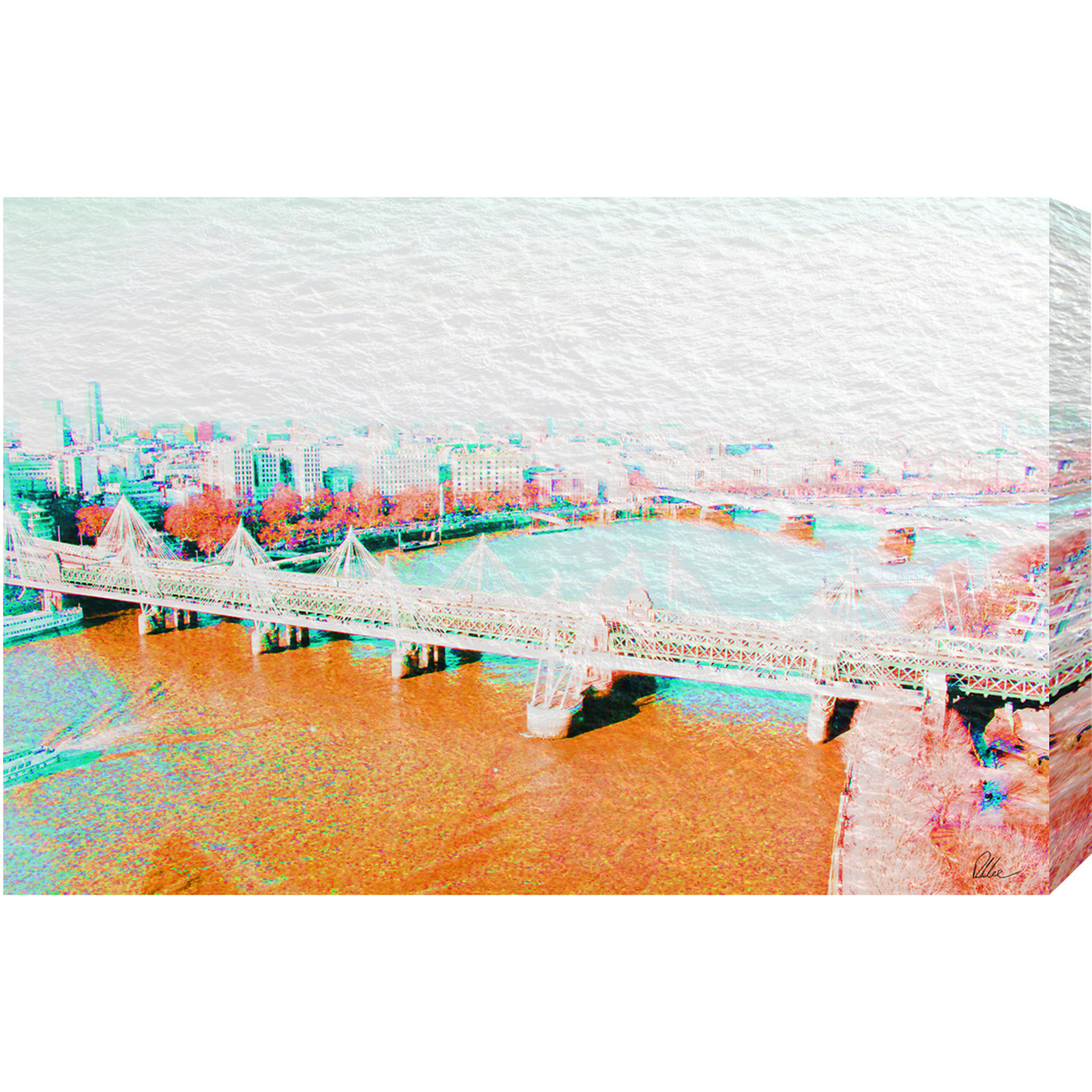London Eye View Orange Graphic Art Wrapped on Canvas - Orange / 152cm