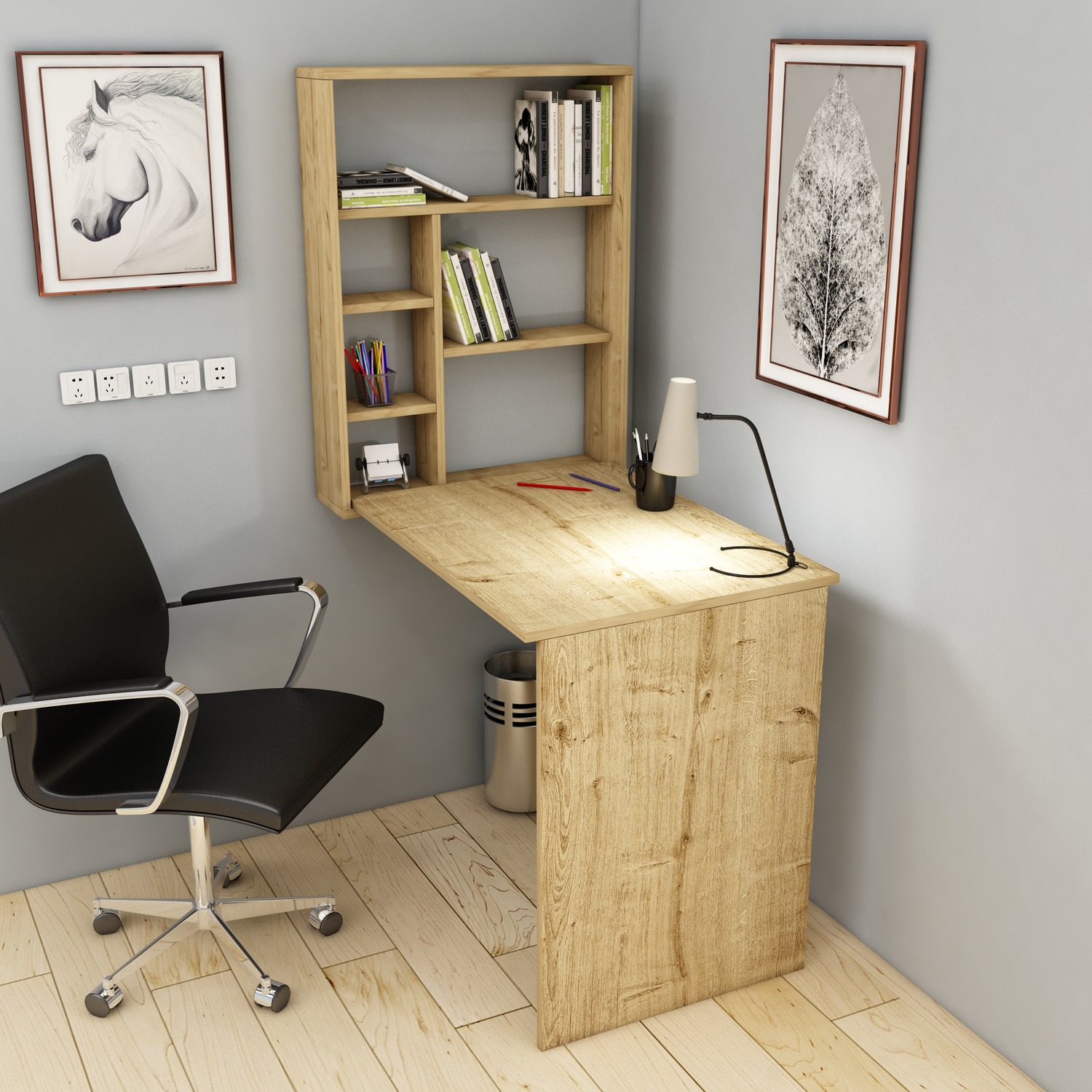 Sedir Computer Desk with Shelves - Sapphire Oak