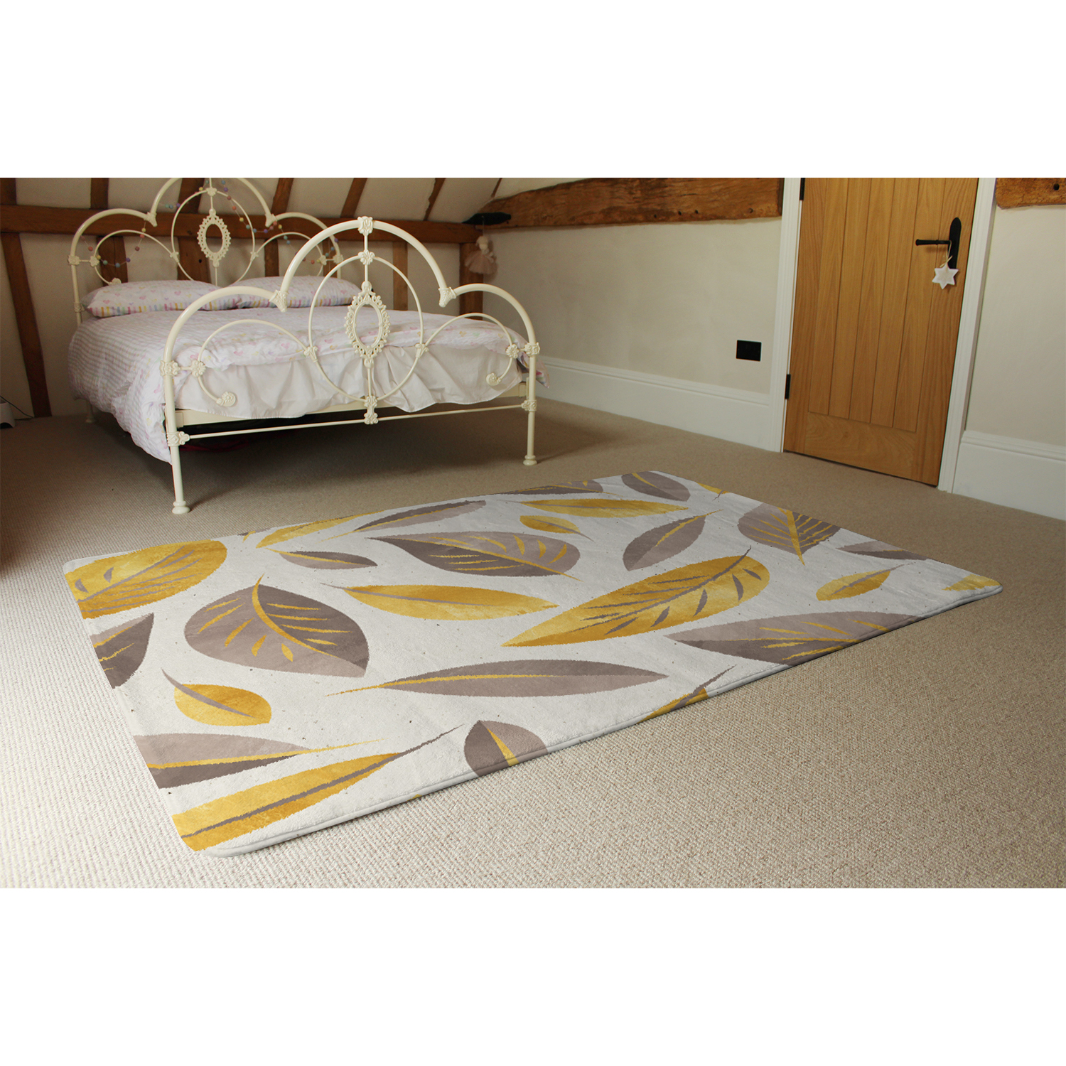 Botanical Gold And Purple Leaf Designer Rug - Yellow / 230cm thumbnail