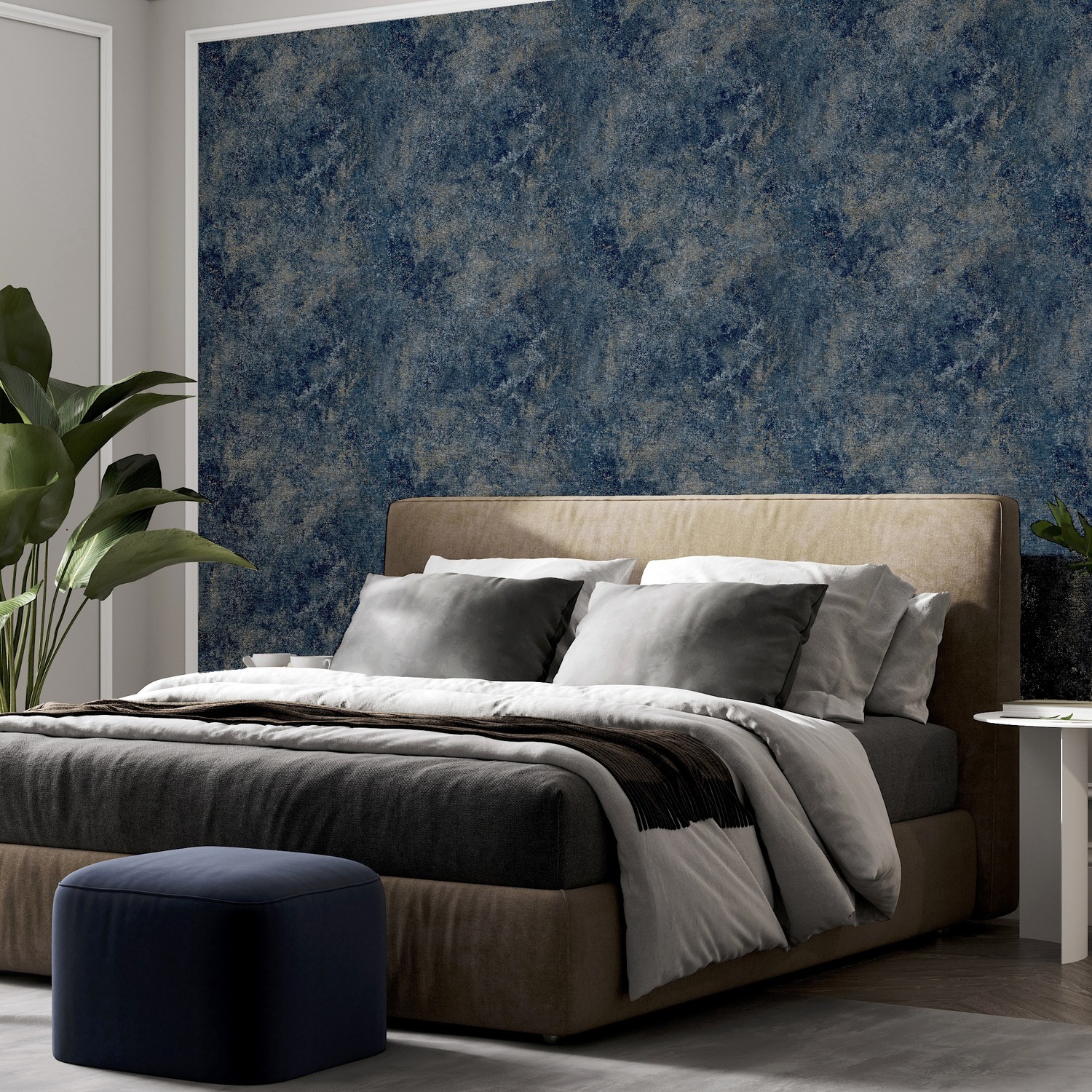 Arthouse Modern Raffia Natural Wallpaper - Navy