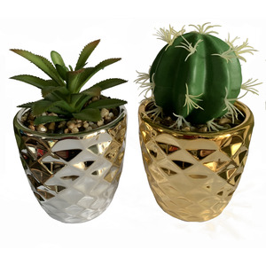 Set of Two Silver and Gold Ceramic Planters