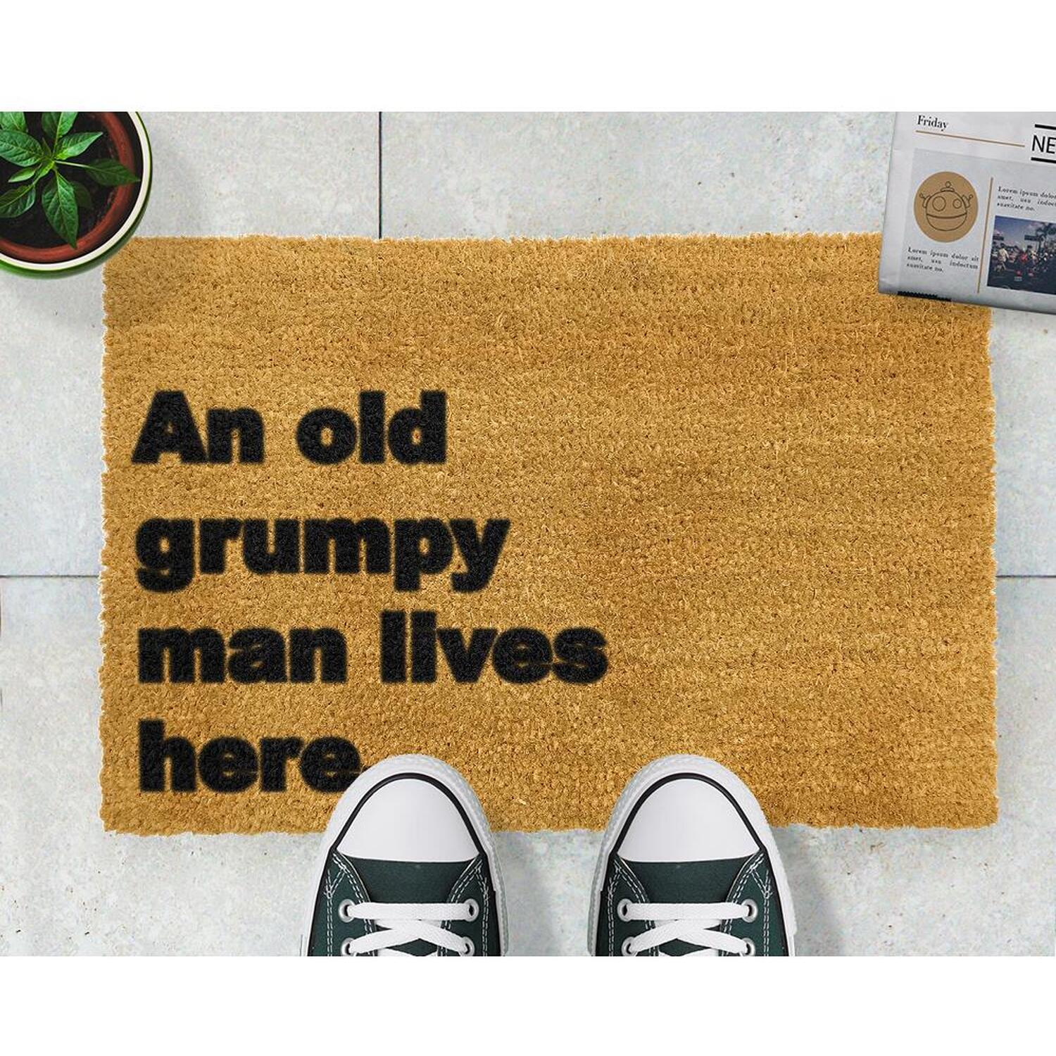 Grumpy Man Lives Here Doormat - Brown