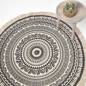 Homescapes Black White Cotton Mandala Printed Round Rug