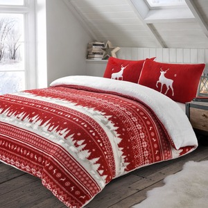 Nordic Red Teddy Soft Cosy Fleece Duvet Set