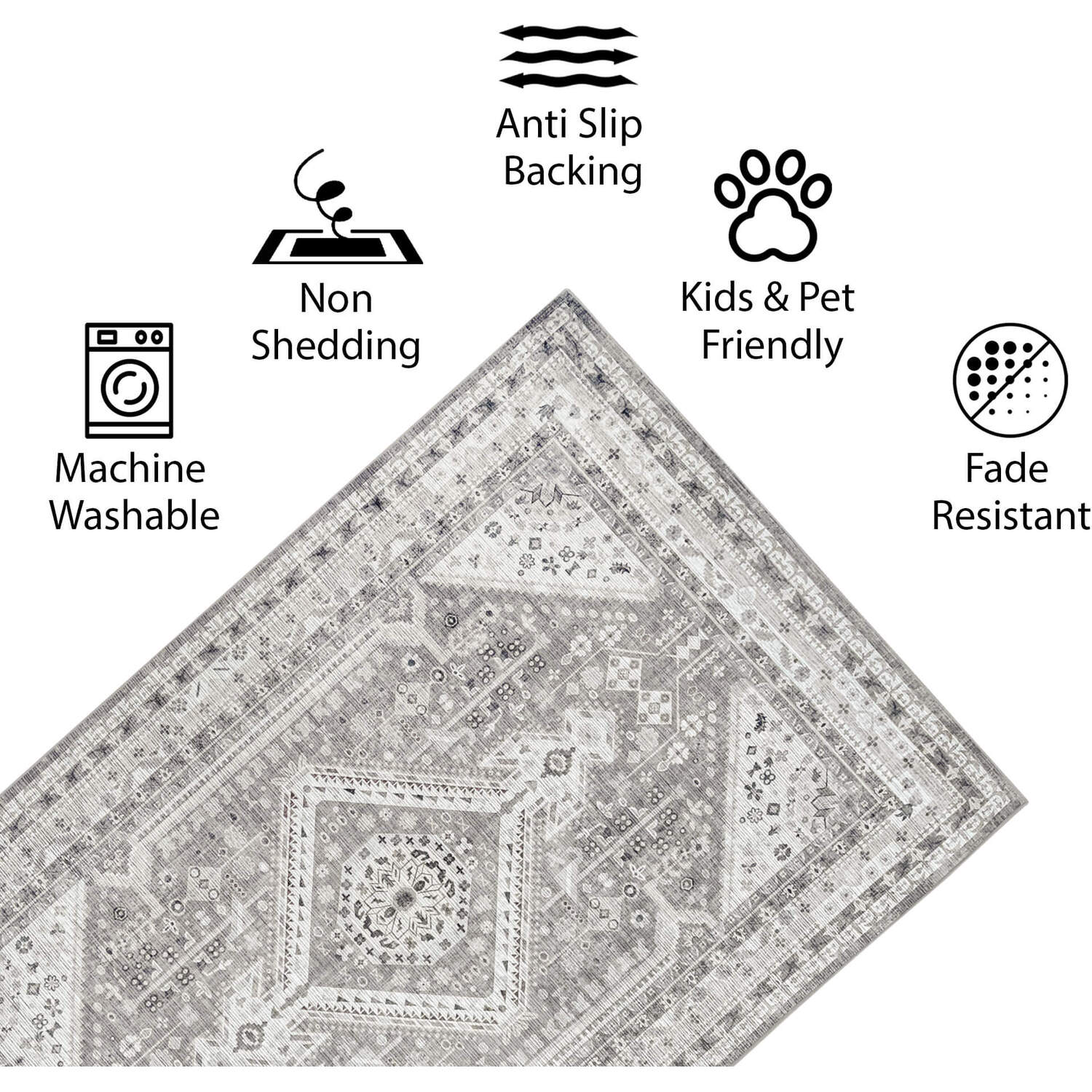 Vernal Senglea Grey Machine Washable Rug