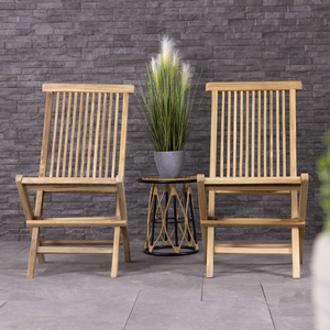 Pair of Solid Wooden Teak Outdoor Folding Garden Patio Chairs